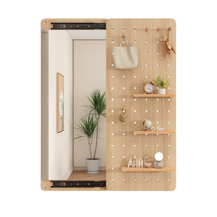 洞洞板穿衣镜挂墙家用可关闭推拉全身镜玄关实木贴墙壁挂试衣镜子