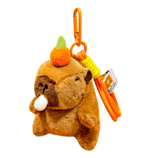 毛绒卡皮巴拉公仔钥匙扣吐泡泡解压玩具书包挂件玩偶挂绳生日礼物