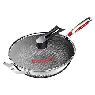 赫巴兹 316不锈钢蜂窝不粘锅炒锅家用平底炒菜锅电磁炉燃气灶专用