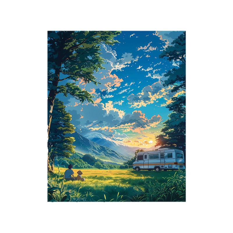 宫崎骏趣味diy数字油画动漫无聊解闷填色画高级感风景手绘油彩画