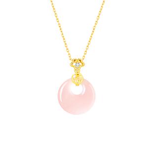 中国黄金珍尚银粉玉髓纯银项链平安扣吊坠送女情人节新年礼物S925