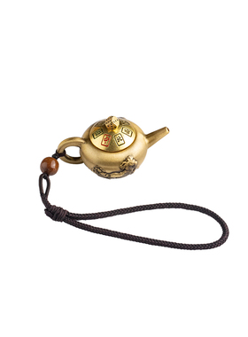 【马上发财】纯黄铜把把壶马上胡转转打牌神器手工编织绳手把件