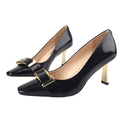 恋尚萝莎金属方扣浅口女鞋高跟鞋