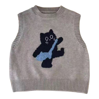 儿童毛衣马甲2025春秋款男女童卡通小猫针织背心秋装男童打底衫潮