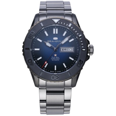 海鸥表陶瓷圈双日历机械潜水男表