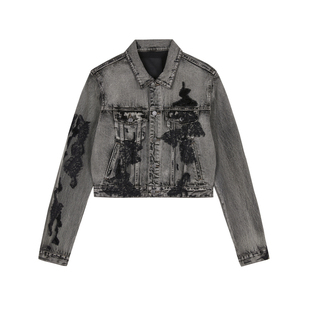 JNBY/江南布衣春秋牛仔夹克女蕾丝花边拼接外套休闲复古5O9614120