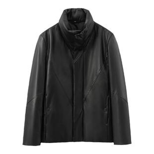 【PEICHUAN】绵羊皮真皮羽绒服男士白鸭绒立领外套短款纯色保暖