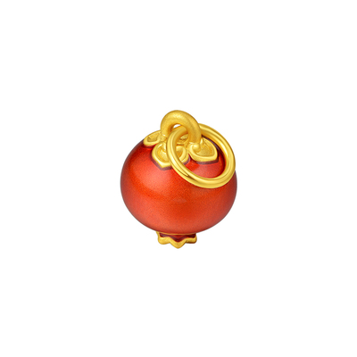 老庙黄金足金珐琅石榴挂坠5D饱满立体红火小巧显白提色富足多福