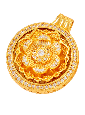 古法沙金莲花吊坠项链成品
