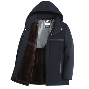 冬季羽绒服男中长款加绒加厚中老年棉服外套男款爸爸装防风派克服