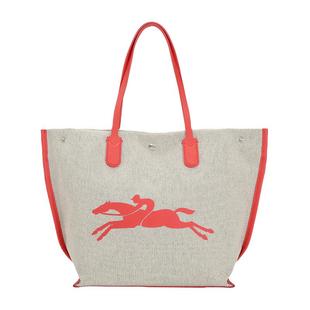 LONGCHAMP/珑骧 女士拼色棉质帆布配皮中号托特包银泰百货 300217