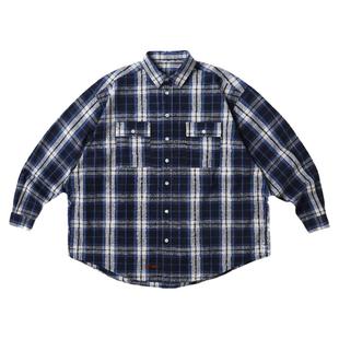 Gnomes lab 22AW 定染定织纯棉长绒重磅廓形格纹长袖衬衫city boy