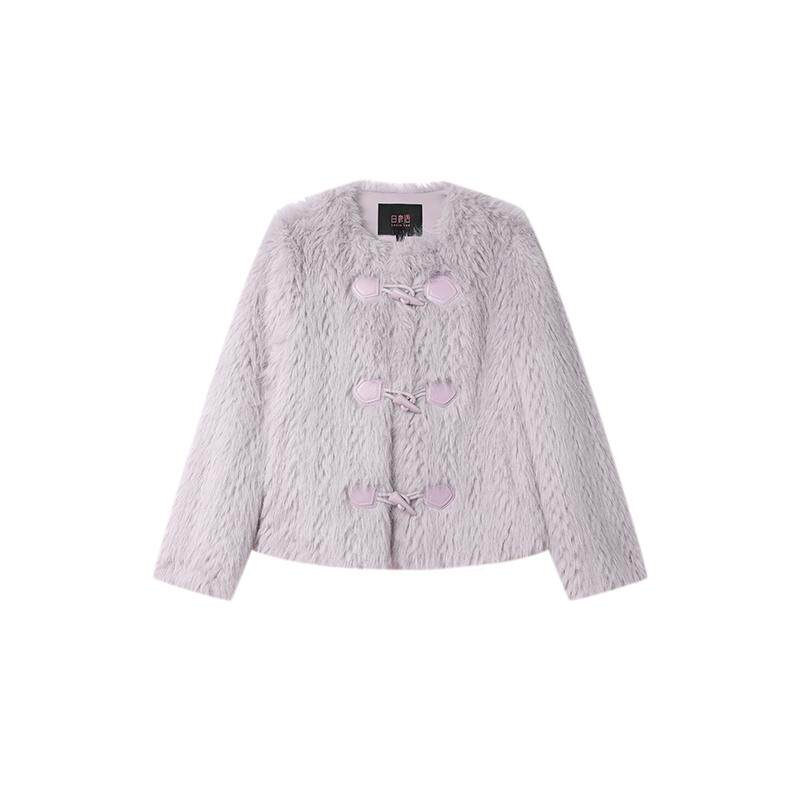 白鹿语优雅牛角扣毛感棉服