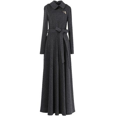 拉佰缇秋冬毛呢长裙气质连衣裙