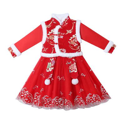 汉服女童连衣裙冬款拜年服裙子冬