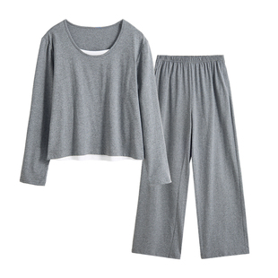 康妮雅睡衣女秋款纯棉长袖长裤2026新款假两件简约休闲全棉家居服