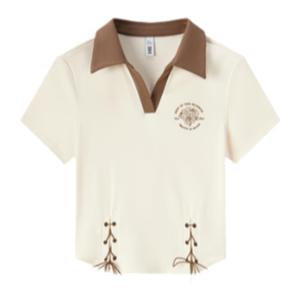 森马POLO衫女短款设计感绑带美式复古辣妹夏季修身印花上衣小心机