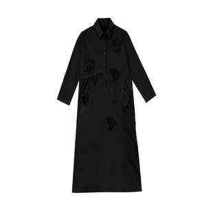 陆与山屿2025春秋新款山本暗黑设计感又a又飒裙子立体花朵连衣裙