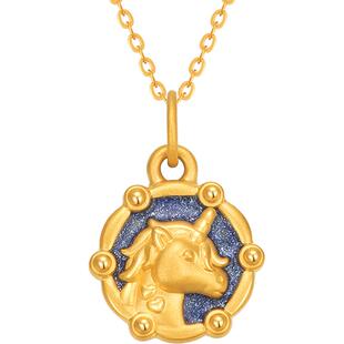 明牌珠宝t硬金福牌吊坠 黄金福字独角兽项坠足金挂坠ASY0443