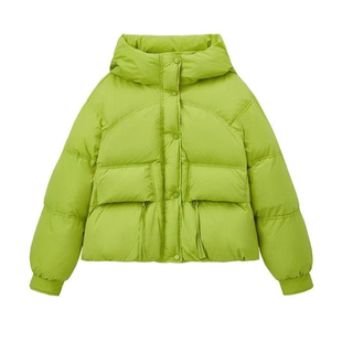 超好看绿色90白鹅绒小个子短款羽绒服面包服女连帽加厚保暖外套冬