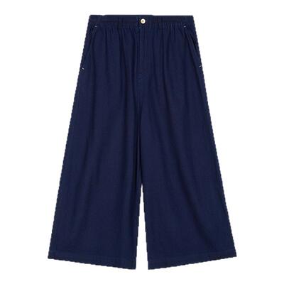 靛蓝染席纹蓝布九分裙裤