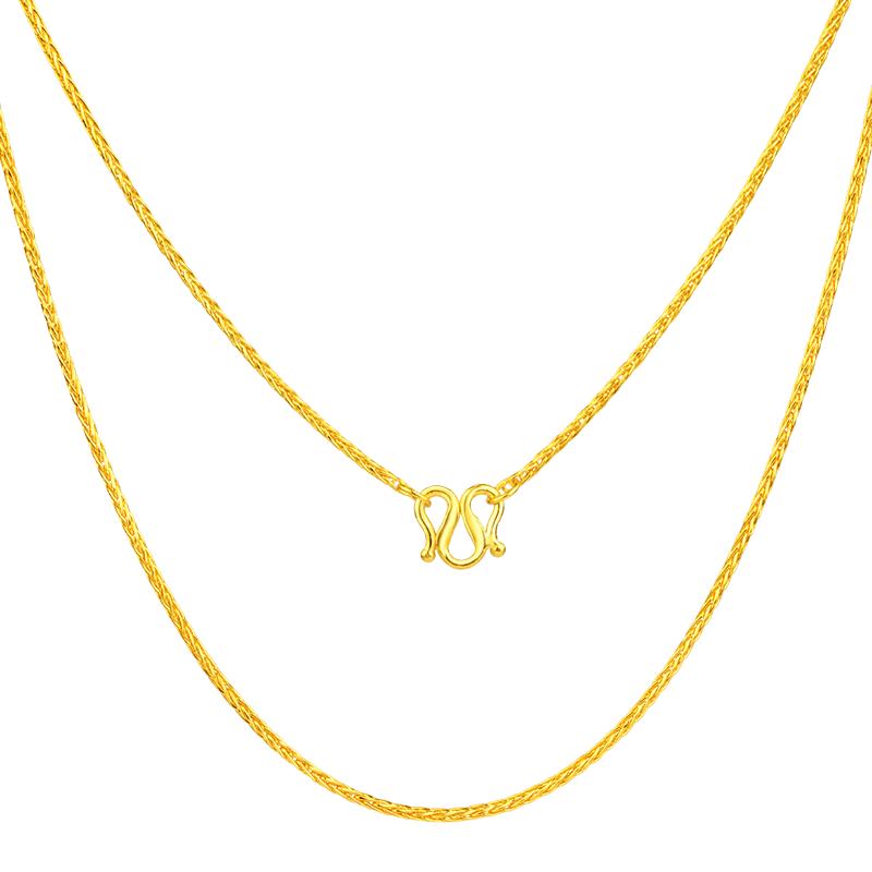 老廟黃金足金項鏈肖邦鏈百搭素鏈基礎(chǔ)鏈鎖骨鏈鏈子官方旗艦正品