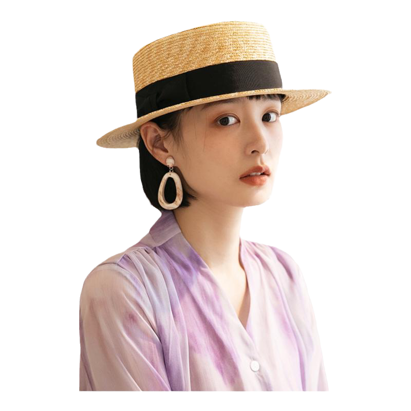 麦秆草帽女夏季平顶平檐海边日系
