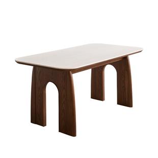 全友家居中古风复古洞石岩板餐桌可折叠变圆多功能客厅家用饭桌