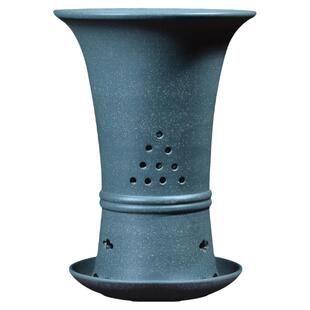 大德号双线绿泥小喇叭宜兴紫砂花盆带托盘春兰蓝草透气专用兰花盆