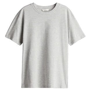 HM女装T恤春季打底衫合身简约休闲时尚圆领短袖内搭上衣0963662