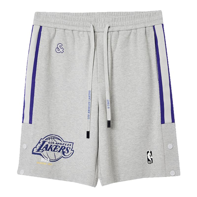 【NBA联名款湖人队】杰克琼斯男装短裤底摆开衩字母装饰宽松纯棉