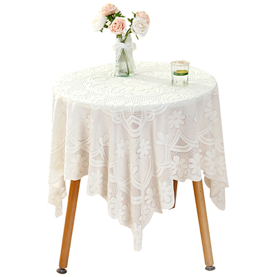 简约布艺蕾丝圆桌桌布ins复古纯色奶油高级感圆形茶几防尘盖巾布