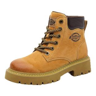 Dickies黄色马丁靴女2025新款小个子厚底大黄靴加绒加厚靴子短靴