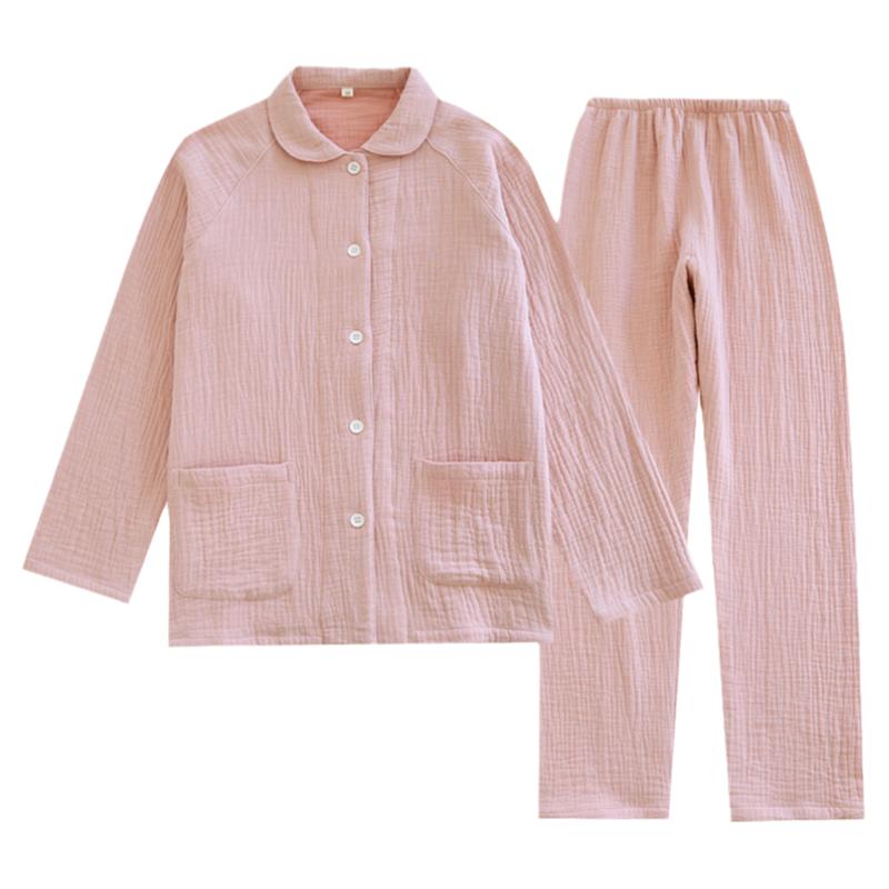 睡衣女纯棉四层纱布情侣款春秋冬季情侣家居服男士休闲加大码套装