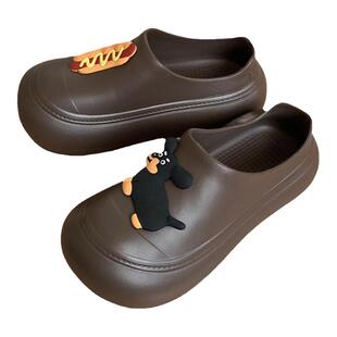 细细条 趣味狗狗大头鞋女夏季外穿厚底增高鞋时尚休闲防水半拖鞋