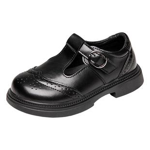 女童皮鞋黑色公主鞋真皮春秋新款英伦儿童单鞋软底小女孩表演出鞋