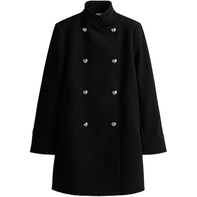 HM女装毛呢外套冬季双排扣气质加厚冬季保暖大衣1241735