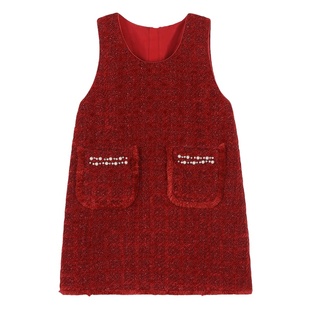 陈大猪童装女童背心裙子冬季新款好看百搭礼服表演儿童毛呢连衣裙