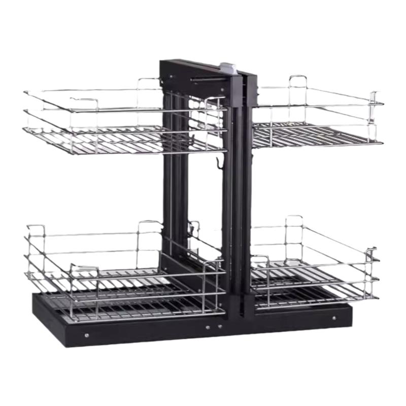 厨房转角拉篮橱柜不锈钢拐角阻尼钢化玻璃调味双层调味收纳置物篮