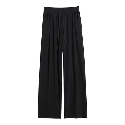 加绒糯米裤女2025新款冬加厚垂感软糯小个子高腰宽松阔腿黑色裤子