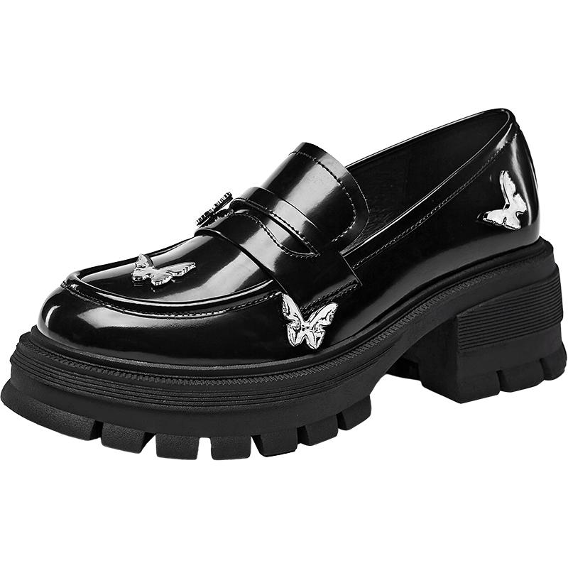 YRC厚底乐福鞋2025春新款英伦风黑色小皮鞋女款韩版潮流百搭单鞋