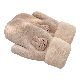 卡通兔子连指手套女冬加绒加厚毛线防寒防风学生包指保暖可爱手套