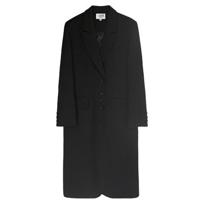 娇女王设计感正肩长款黑色大衣