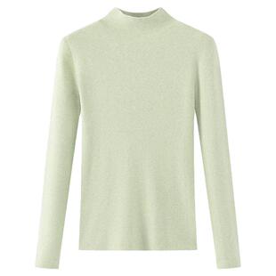 漂亮内搭浅绿色修身小立领针织衫女春秋冬季打底内搭毛衣长袖上衣