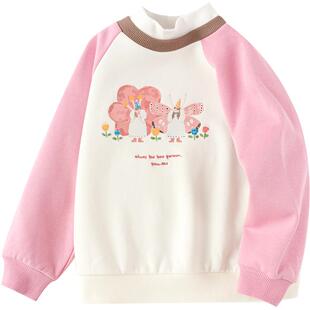 巴拉巴拉童装儿童卫衣女童秋冬装拼色假两件上衣加绒内搭甜美潮流