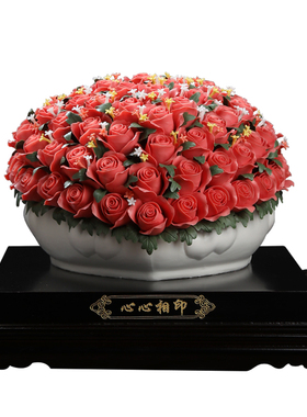 陶瓷心心相印摆件可定制祝福语