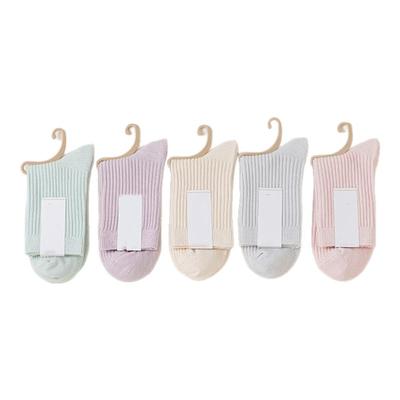 韩系中筒袜子女士纯色休闲长腰竖条纹堆堆吸汗防臭春秋款美腿月子