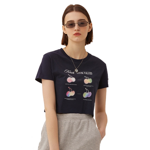 樱桃KIRSH 露脐显瘦短袖性感T恤夏季韩版少女短袖时尚印花半袖