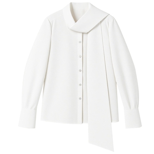 秋水伊人时尚宽松蝴蝶结绑带衬衫2026年春季新款女休闲落肩袖上衣