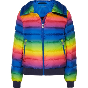 【折扣】Perfect Moment女士蓝色条纹短款羽绒服滑雪外套时尚